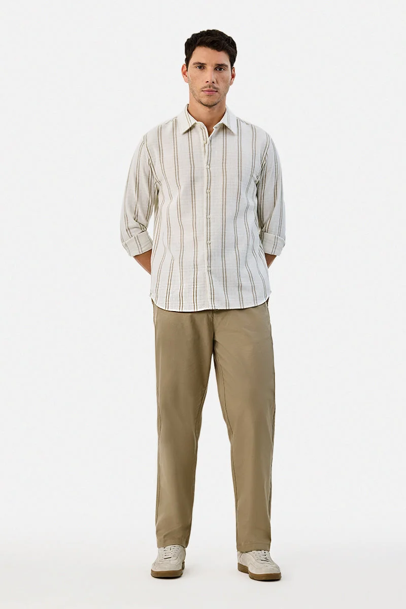 Snitch Beige Linen Blend Relaxed Fit Trousers for Men | Best Price UAE